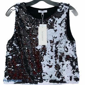 NWT Lucy Paris reversible sequin black white top